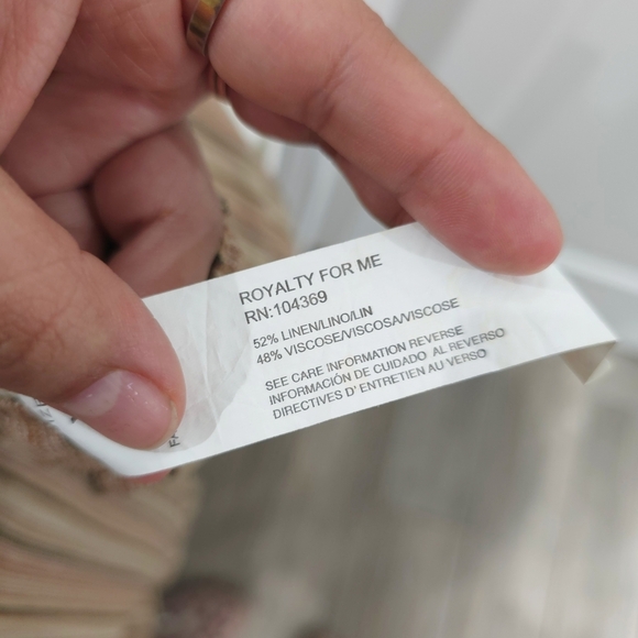 Ladies Striped Linen Blend Tan Women's Shorts, Elastic Drawstring Waist, XL - Picture 4 of 12